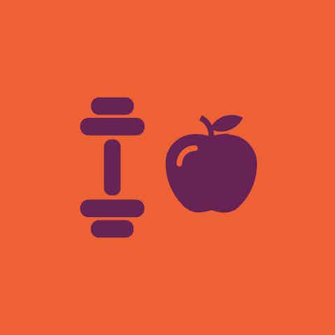 Healthier Habits icon with a dumbbell and an apple